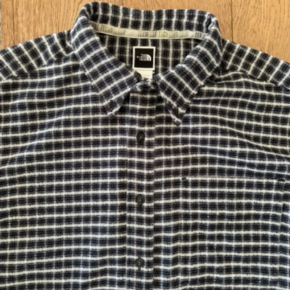 North Face Tekware Flannel Shirt Jacket Men Large Navy Plaid Button Up Shacket - Picture 4 of 7